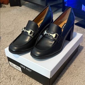 Nine West Black Loafers with Gold Buckle